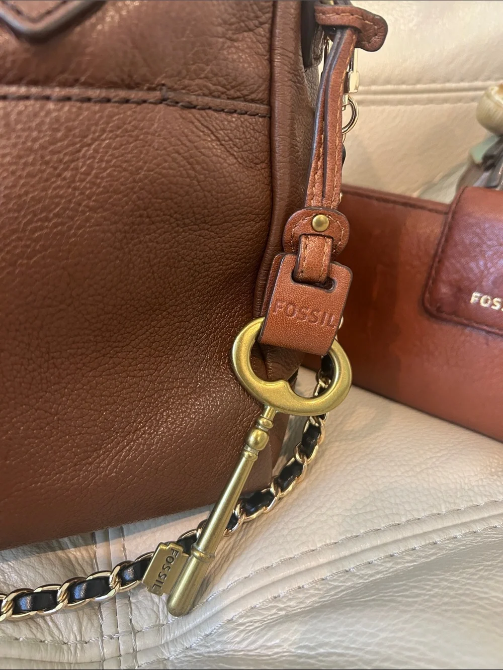 Fossil Fiona Vintage Dark Brown Leather Satchel w/Fossil Madison Long Wallet